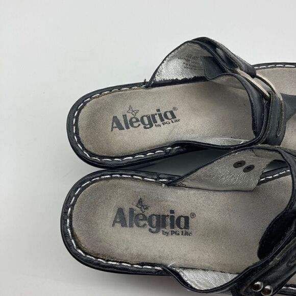 Alegria LOL-601 Black Leather Wedge Sandals Size 38-7,5 - Picture 3 of 9